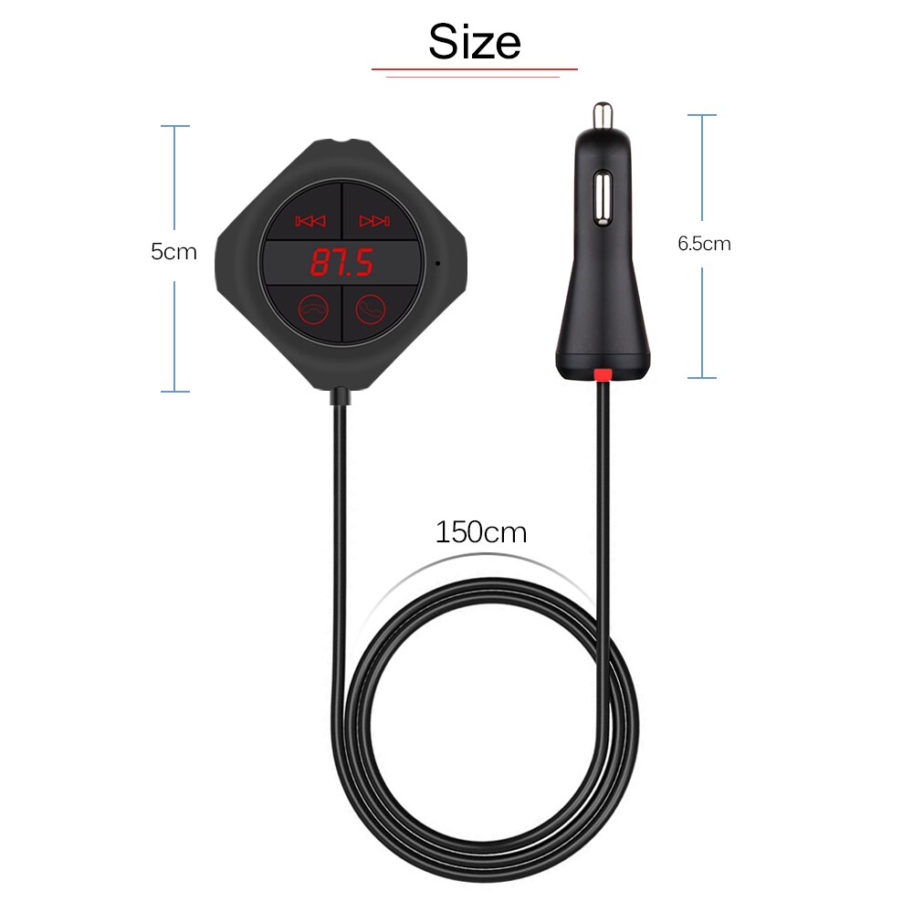 6- -in- -1 handsfree-langaton bluetooth fm-lähetin modulaattori autoon  mp3 soitin tf/sd muistikortti usb lcd autotarvikkeet: Musta