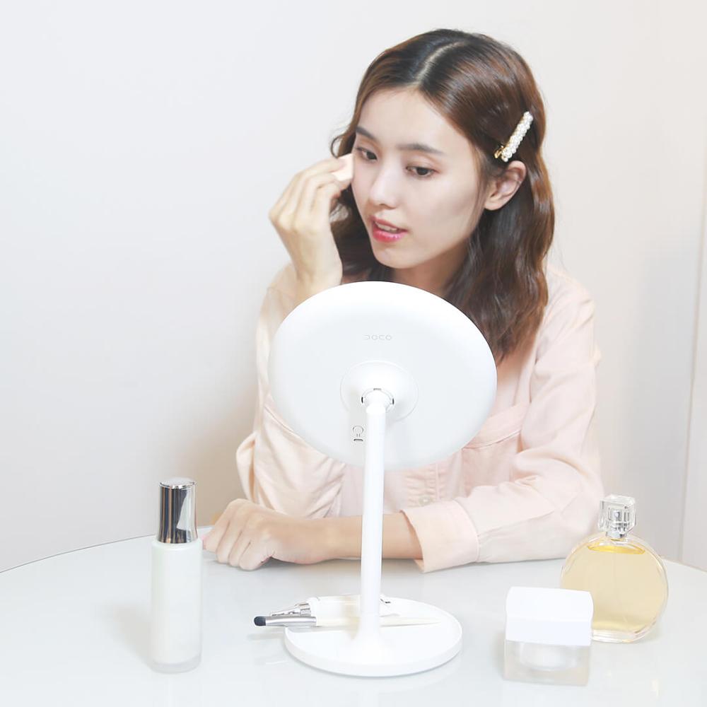 Espejo Xiaomi Mijia DOCO HD para maquillaje, espejo redondo de un lado con luz diurna de 360 °, pantalla táctil de carga USB, brillo ajustable Xiomi