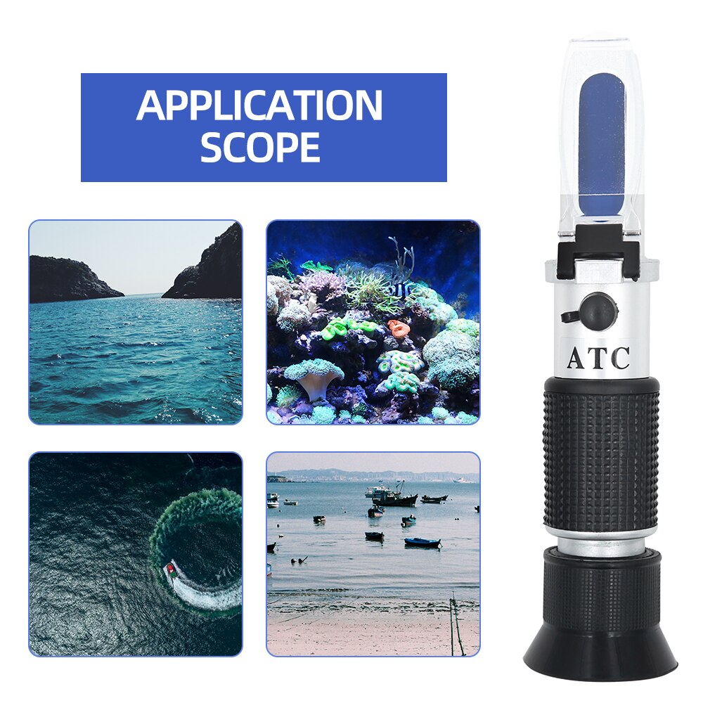 Refractómetro de salinidad para sal para acuario dispositivo de prueba de agua, salinómetro, 28% de descuento, 0-10%/0-20%