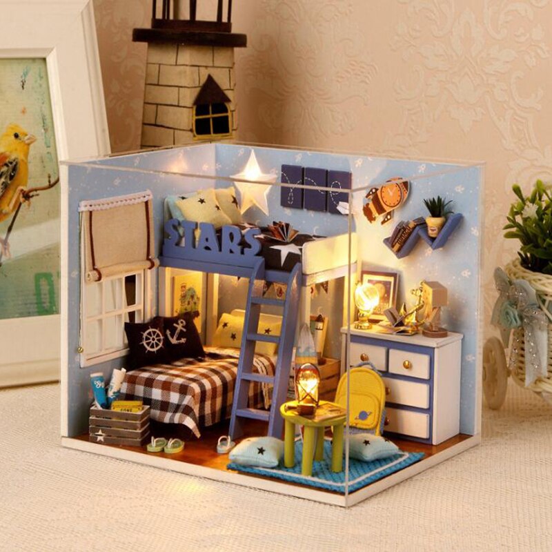 DIY miniatuur Poppenhuis Houten Meubels Miniatura casa de boneca Diy Poppenhuizen Miniatuur kamer doos Houten Speelgoed poppenhuis
