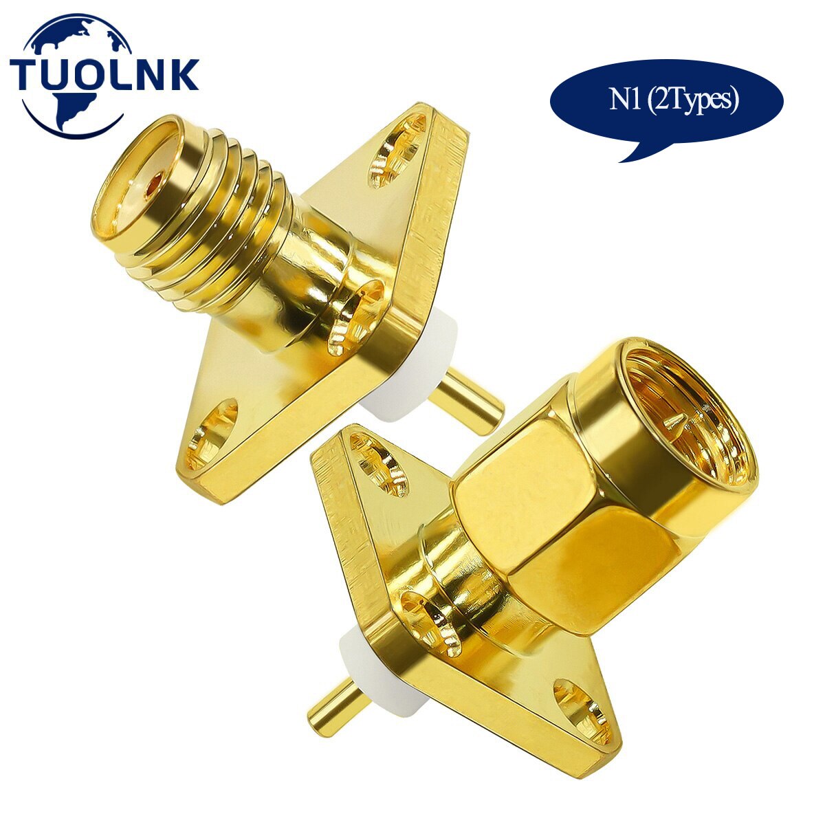 Lot/2Type 2pc/lot SMA Panel Mount Connector SMA Male Plug 4Hole Flange Chassis Solder Coax Adapter SMA Female Jack PCB Converter: N1-2Type