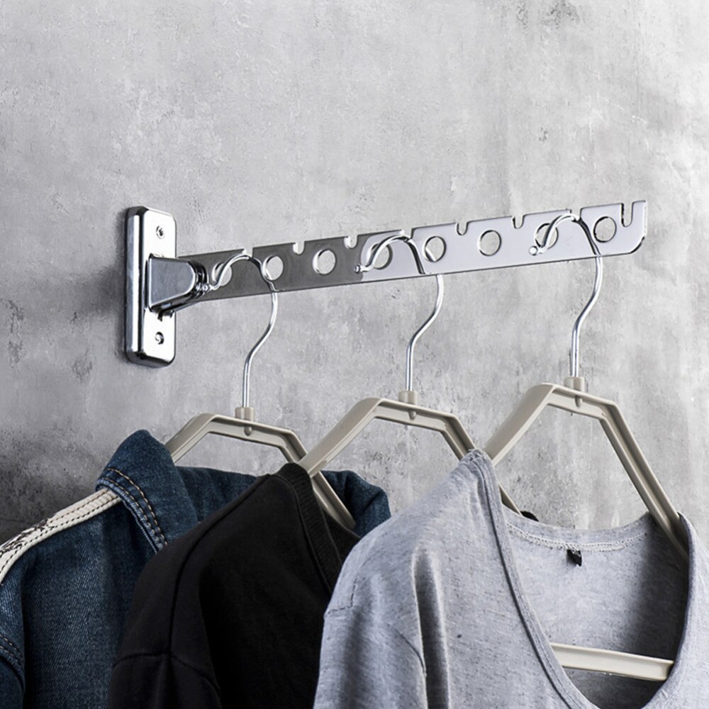 Stainless Steel Wardrobe Organizer Wall Mounted Clothes Bar Hanger Activities Up And Down Folding Hangers Folding Clothes Hook