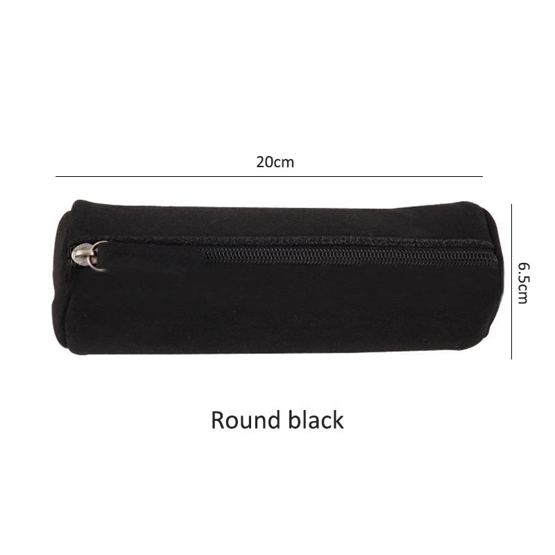 Felt Fabric Portable School Office Supplies Coin Purse Pencil Box Makeup Bags Stationery Pencil bag Zipper: Round black