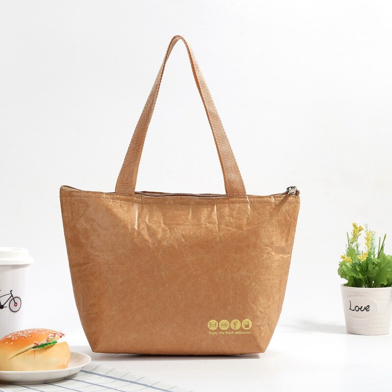 Reusable Brown Paper Lunch Bags Insulated Lunch Box DuPont Paper Aluminum Film Picnic Ice Bags: 23CM