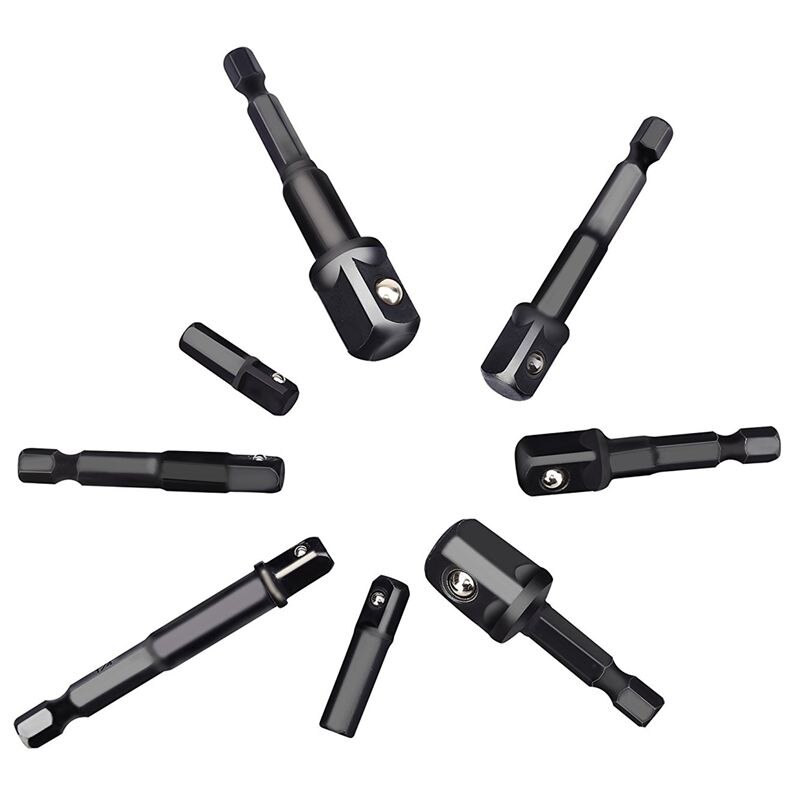 Drill Socket Adapter for Impact Driver with Hex Shank to Square Socket Drill Bits Bar Extension set 8 Pieces