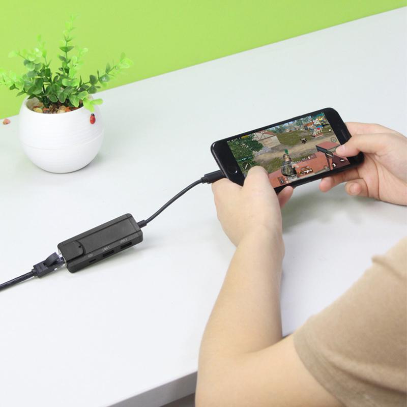 4-in-1 Ethernet RJ45 Network Adapter USB 3.0 Hub RJ45 Ethernet LAN Network Adapter for iPhone/iPad Support 10/100Mbps Speed