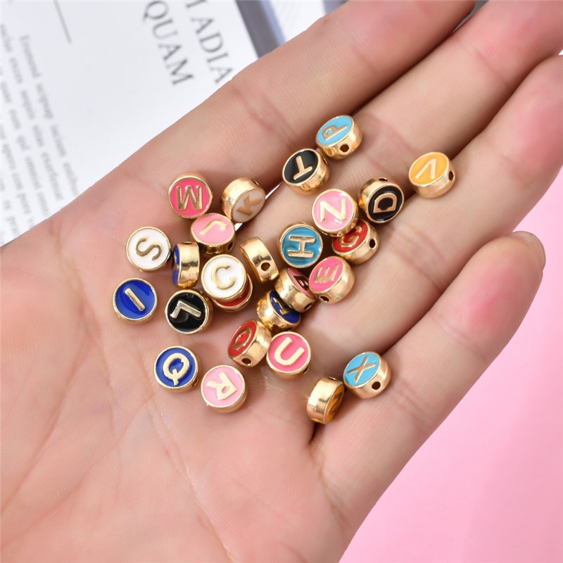 100pcs Alphabet Letter Double Face Enamel Charms Gold Color 8mm Pendants Jewelry Making Handmade Craft Accessories