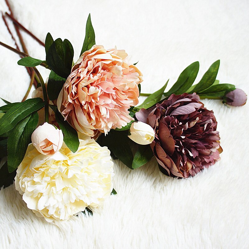 Luksus versailles palace pæon kunstige blomster gren med blade silke pæoner blomster kunstige hjem bryllup dekoration