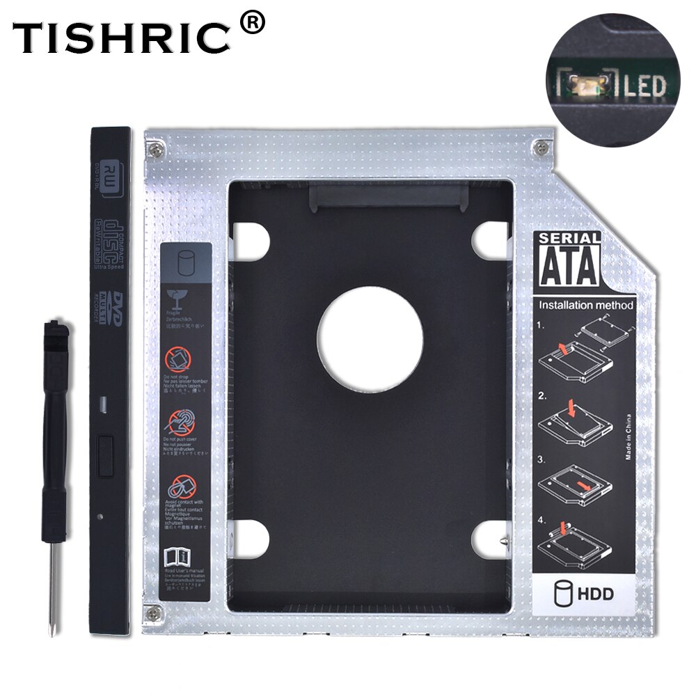 Tishric Universele Aluminium Adapter Dvd Hdd 9.5Mm Sata 3.0 Hdd Caddy Met Led Harde Schijf Behuizing Voor Laptop DVD-ROM oneven Optibay