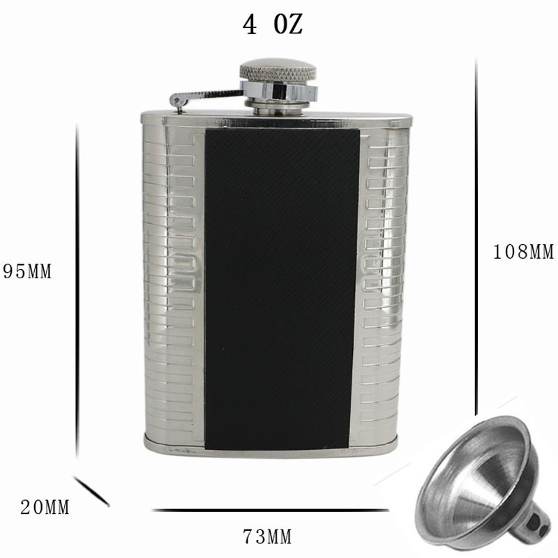 4 oz 6 oz 7 oz fiaschetta in acciaio inossidabile, in similpelle nera, portatile, per Whisky, con imbuto, bottiglia per alcol inclusa