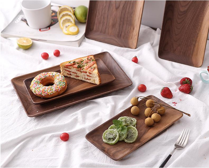 Rectangle Black Walnut Wood Pan Plate Fruit Dishes Saucer Tea Tray Dessert Dinner Bread Wood Plate