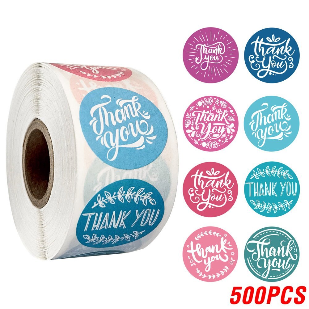 Étiquettes autocollantes merci, autocollant rond Floral, multicolore, 8 Styles, papeterie faite à la main, 100 à 500 pièces/rouleau: QY521-500pcs
