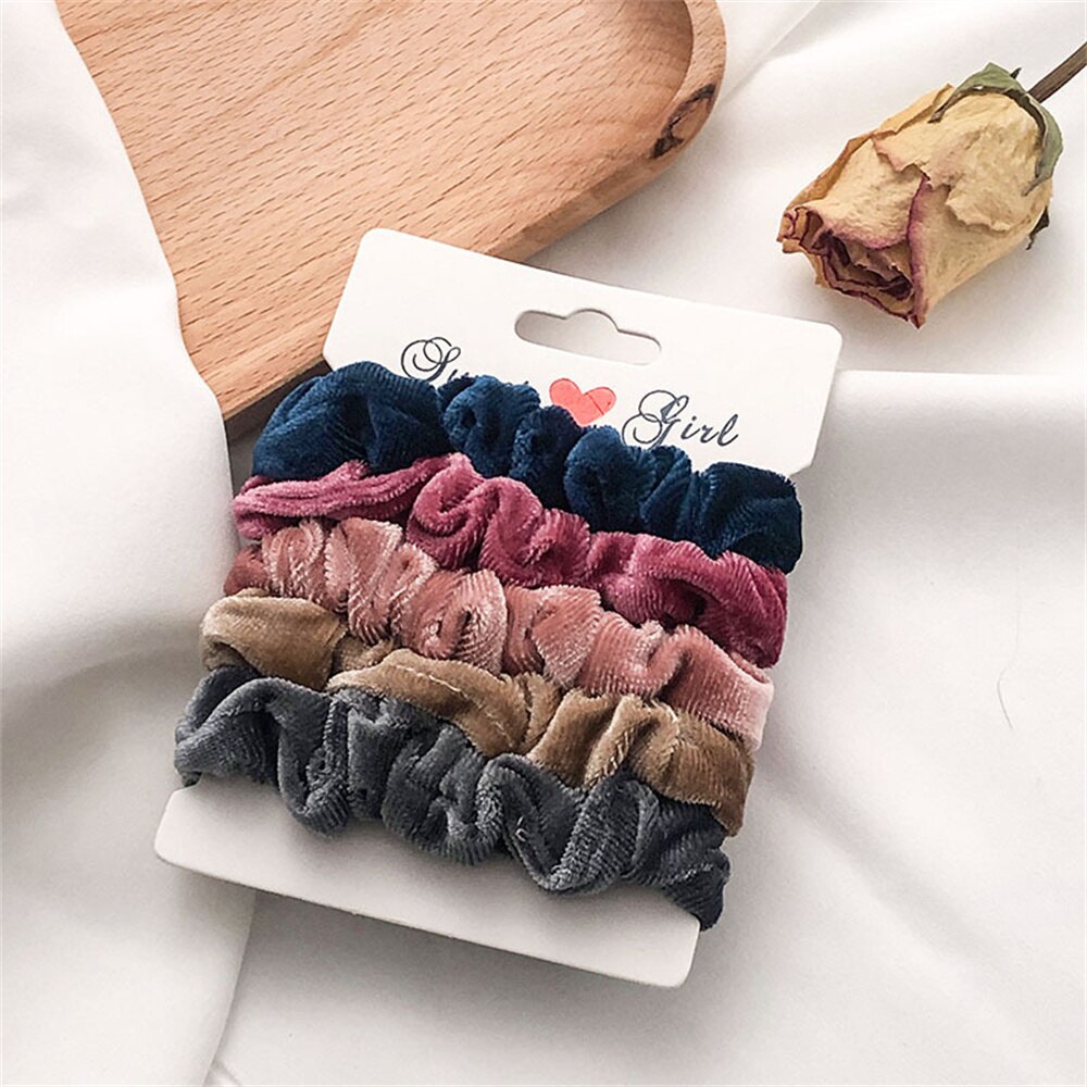 Conjunto de lazos de goma para el pelo para mujer y niña, gomas para el pelo de color liso elástico, accesorios para el cabello, 5/6 uds.: E