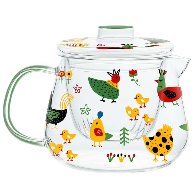 Braziliaanse Stijl Schildpad Kip Afdrukken Theewaar Glazen Theepot Voor Kachel Hittebestendige Temperatuur Explosieveilige Thee Zetgroep