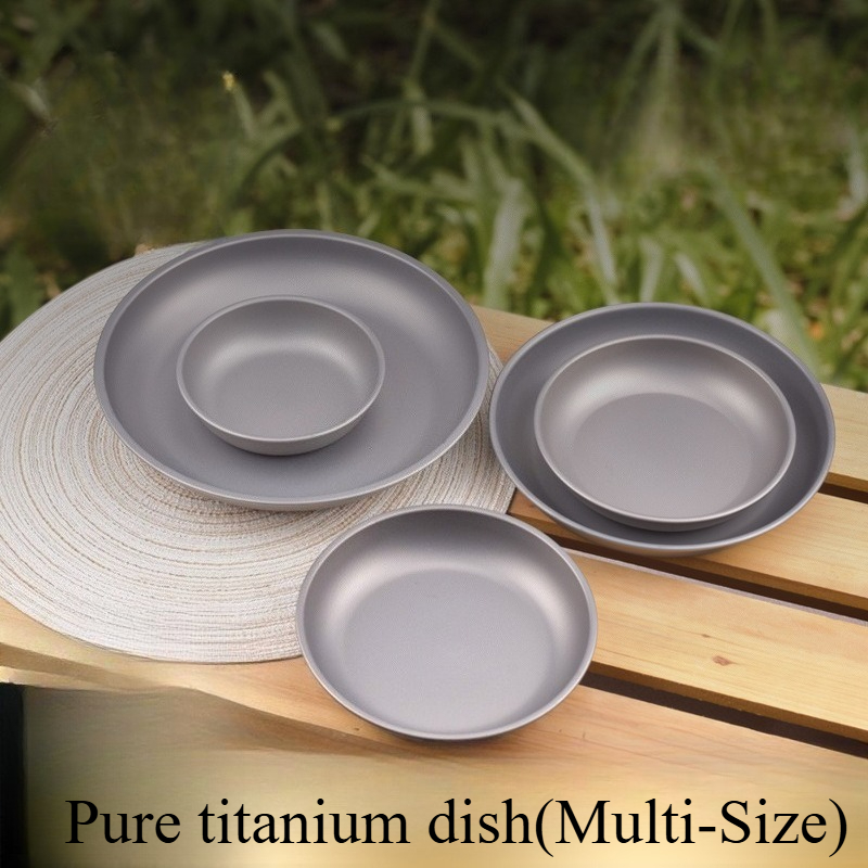 Platos de titanio para exteriores – Platos de titanio puro para acampar, platos de picnic, vajilla ligera irrompible para senderismo, viajes