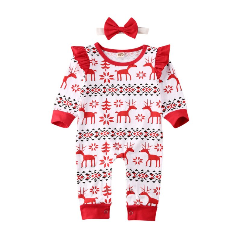 Herfst herfst kerst babymeisje geruite hertenprint romper jumpsuit kerst geruite destival kledingset