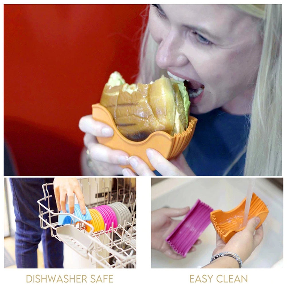 Silicone Burger Holders Reusable Sandwiches Holder Box Beef Press Patty Mold Hamburger Bun Shell Kitchen Tool Burger Fixed Box