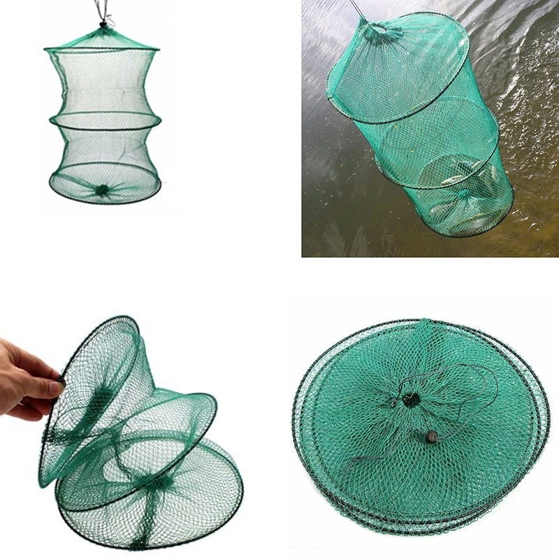Folding Round Nylon Mesh Metal Frame Crab Fishing Net Fishing Accessory Minnow Tackle Trap Crawdad Cast Bait Landing Shrimp A3X7