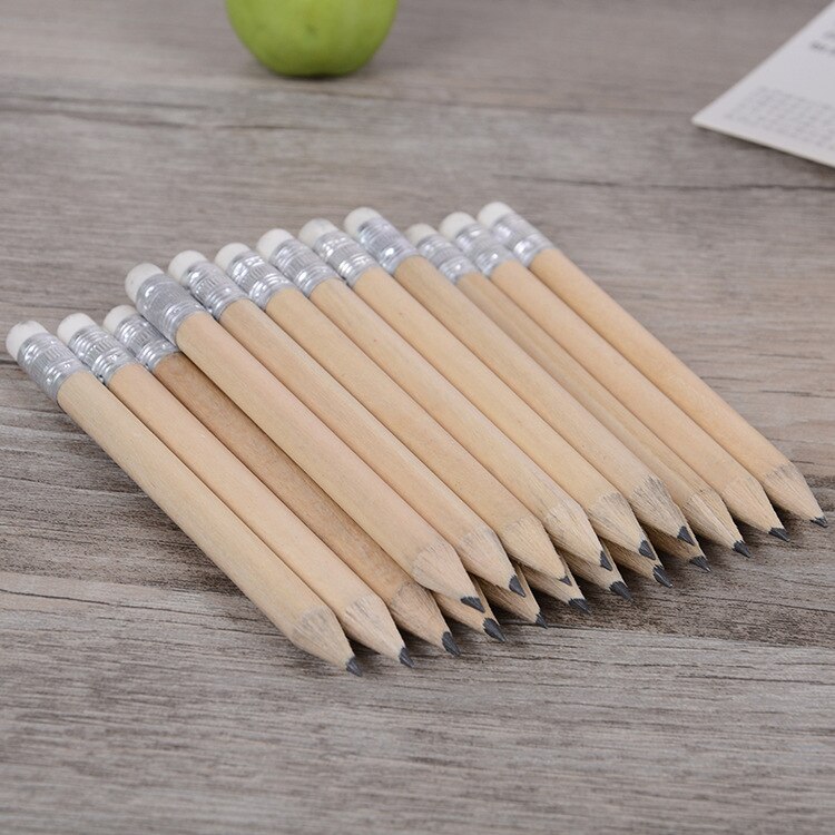 50PCS Mini Größe 10cm lange Einfache Holz Bleistifte Mit Radiergummi Log Bleistift Kurze Größe Bleistift Für Kinder und Kinder