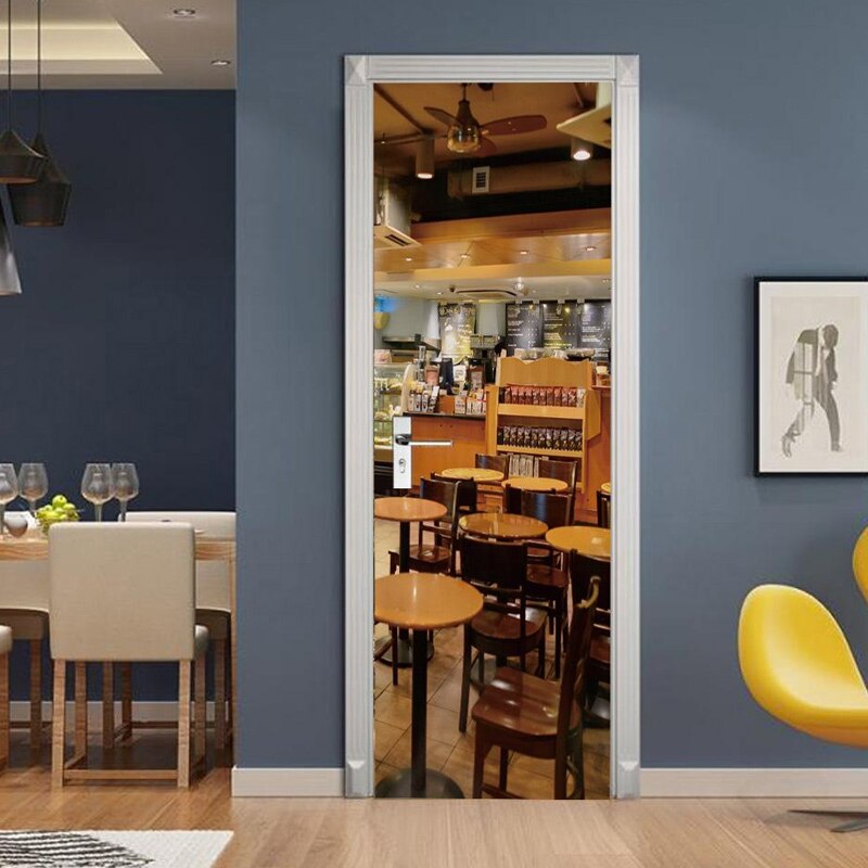 2 Stks/set Koffie Scence Deur Stickers Slef-Zelfklevend Behang Pvc Vinyls Decor Poster Slaapkamer Entree Beknopte Mural Decal 3d