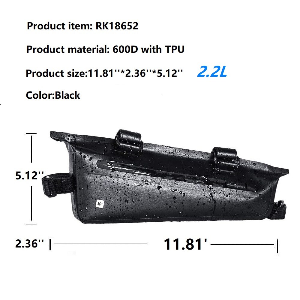 Rhinowalk Bike Front Tube Bag Waterproof Bike Frame Bag Black MTB Pannier Packing Pouch Cycling Accessories