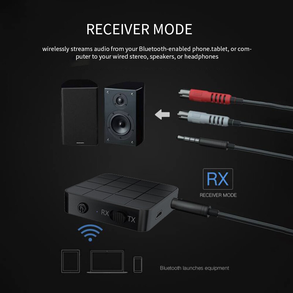 Bluetooth 5.0 Supports Both RX And TX Functions Bluetooth Transmitter Built-In 200mah Battery And USB Rechargeable Interface