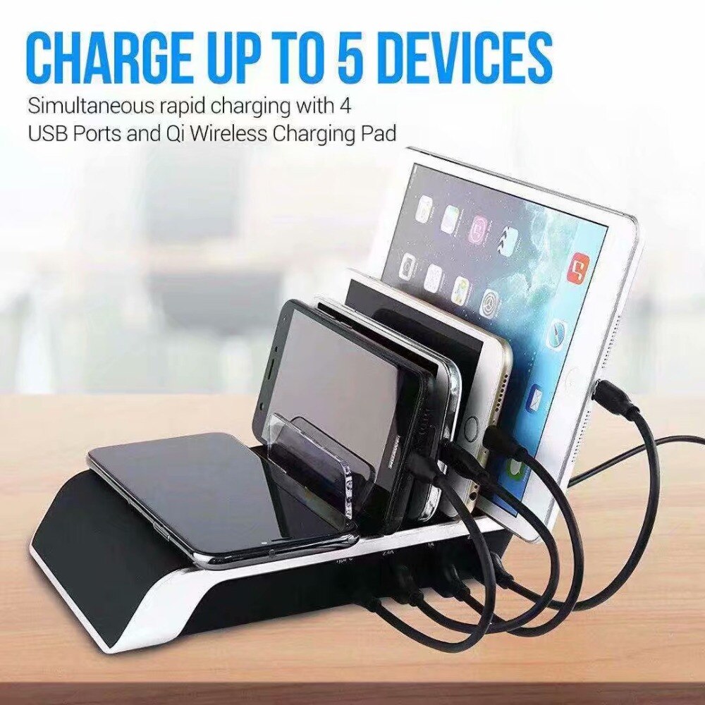 Wireless Fast Charger Stand 45W 4 Ports USB Charger HUB EU Charging Station 5-in-1 Universal Charger Dock Holder AU UK US Charge