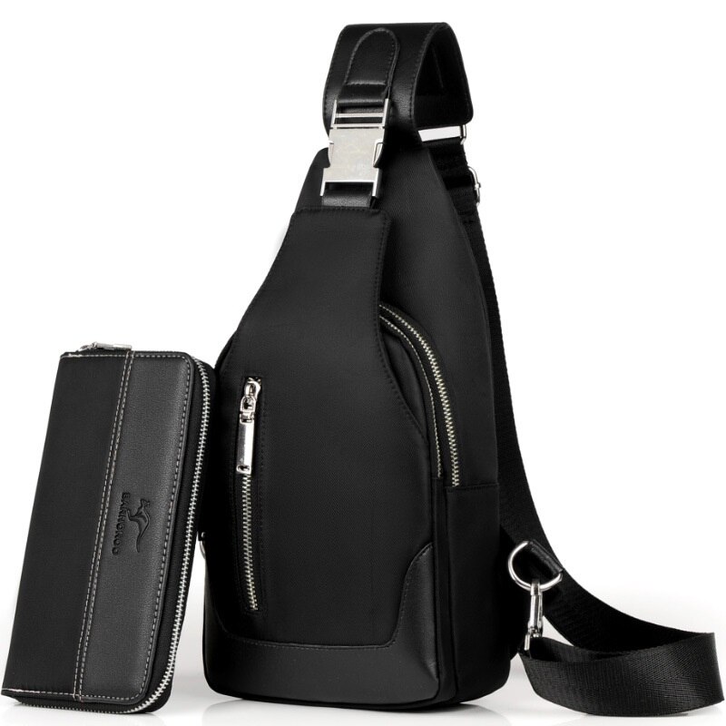 Brand Chest Pack Men Casual Shoulder Crossbody Bag USB Charging Chest Bag Waterproof Oxford Travel Sling Bag Messenger Bag Male: Black Sets