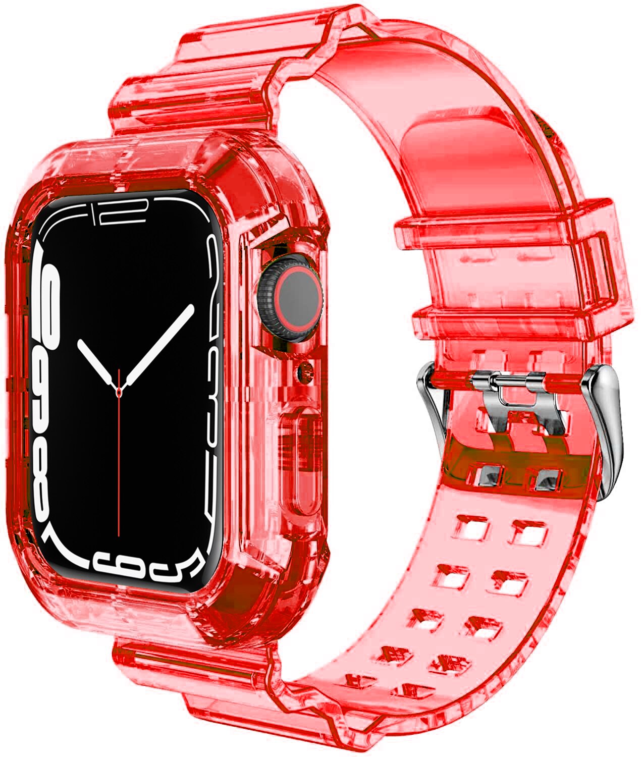 Case+Strap for Apple Watch Band 44mm 40mm 45mm 41mm 42mm 38mm Accessories Transparent Silicone Bracelet iWatch series 3 5 6 se 7: Transparent red / 38mm or 40mm or 41MM