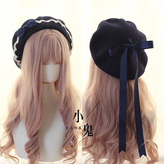 11 farben Junges Mädchen Maler Hut Japanischen Lolita Süße Woolen Kappe Koreanische Frauen Handgemachte Spitze Bogen Herbst Winter Warm berets: 7