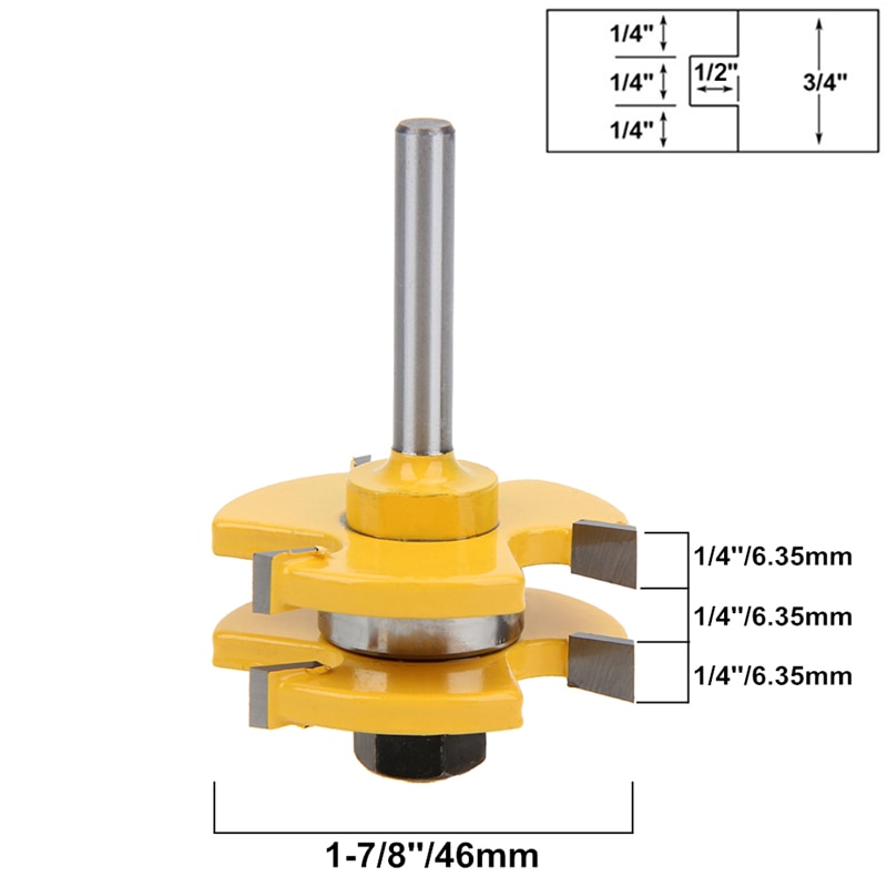 2 uds. Enrutador de ensamble de ranura de lengüeta, fresa tipo T, vástago de 6-12,7mm para suelo, herramientas de corte de madera