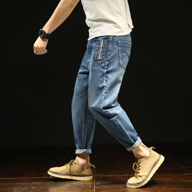 Harem jeans mannen harembroek mannelijke plus size losse casual broek denim homme 100% katoen Plus size volledige lengte mens broek