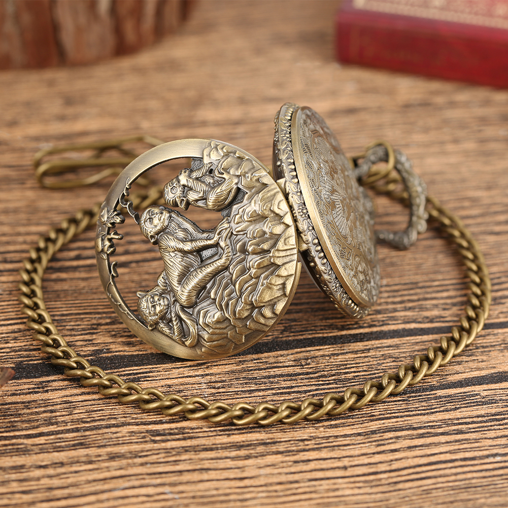 Bronze Quartz Pocket Watch Chinese Zodiac Monkey Steampunk Arabic Numerals Clock Fob Watches Necklace Men Women