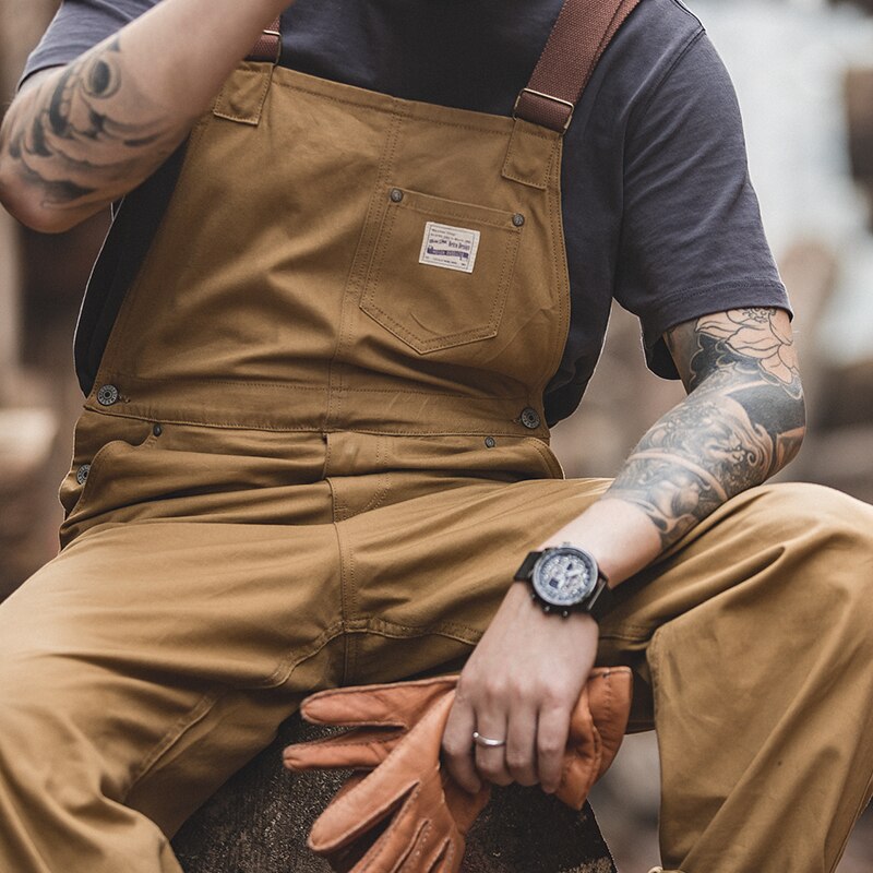 Maden vintage jeans overalls herre jumpsuit cargo arbejdsbukser baggy bib kontrast søm denim overalls sting bukser