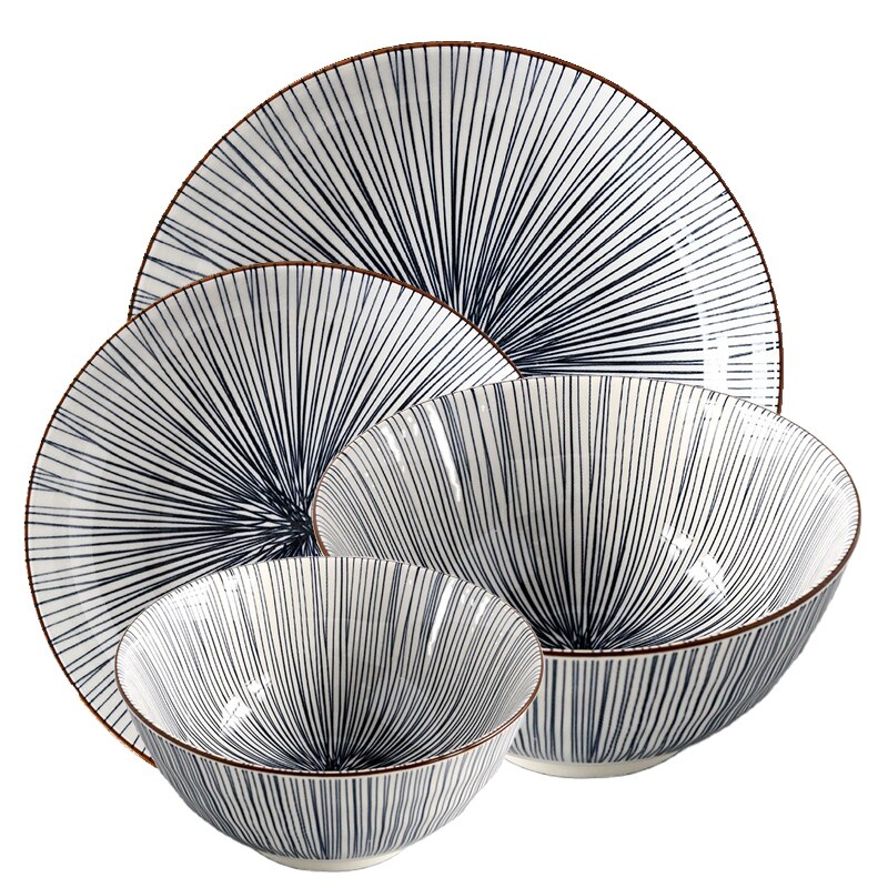 Assiette en céramique bol ensemble 4 pièces/Combo sous-glaçure forme ronde porcelaine vaisselle Support four lave-vaisselle CZY1017-4S: 18