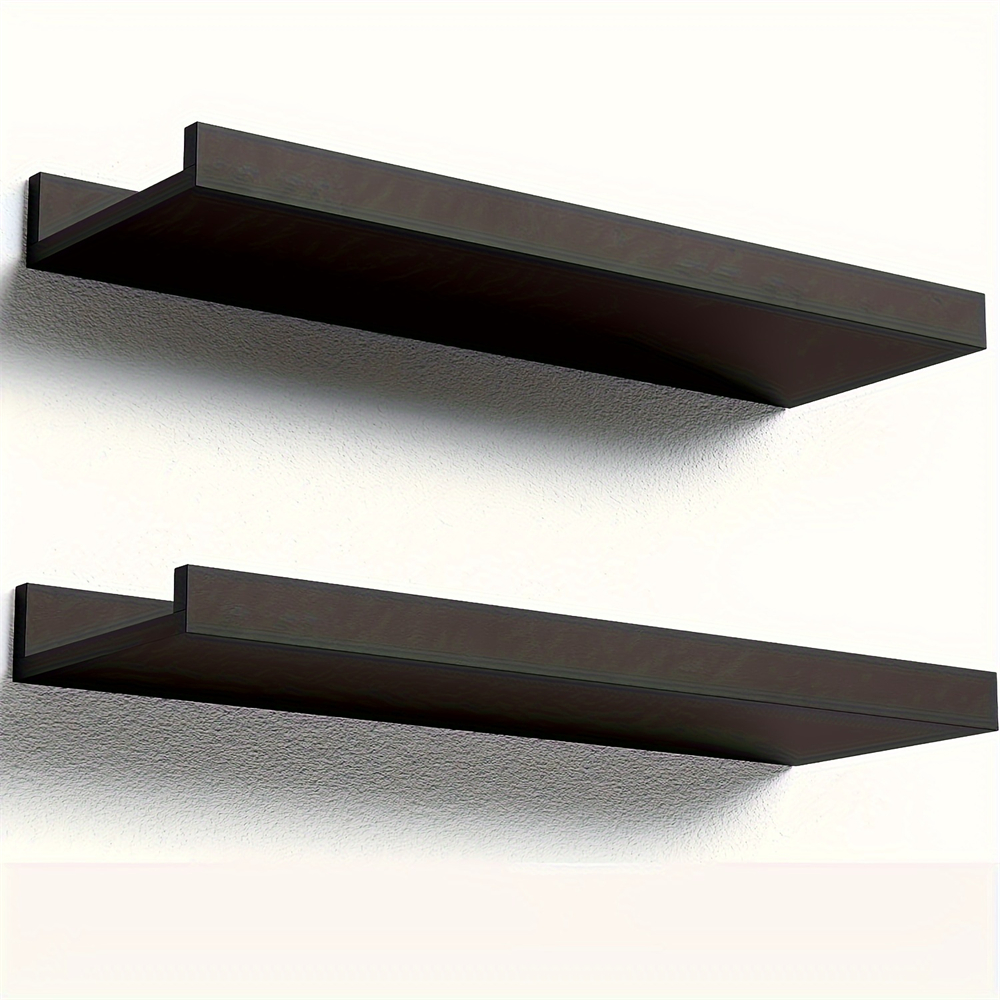 Mensole sospese in legno per parete Set di 2 mensole per esposizione a parete per decorazioni per il soggiorno, con ripiano per camera da letto a labbro: Black