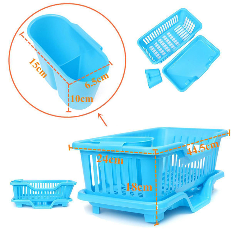 Kitchen Sink Dish Plate Utensil Drainer Drying Rack Holder Basket Organizer Tray, Blue