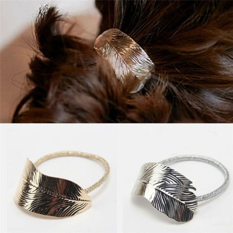 1 Pc Vrouwen Leaf Haar Touw Elastische Paardenstaart Houder Hoofdband Elastische Zilver Goud Partij Haarband