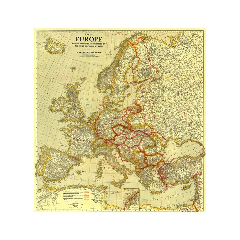 60 x 60cm europa kort  in 1920 fredskonference i paris vinyl spraymaling lærred til stue vægdekoration