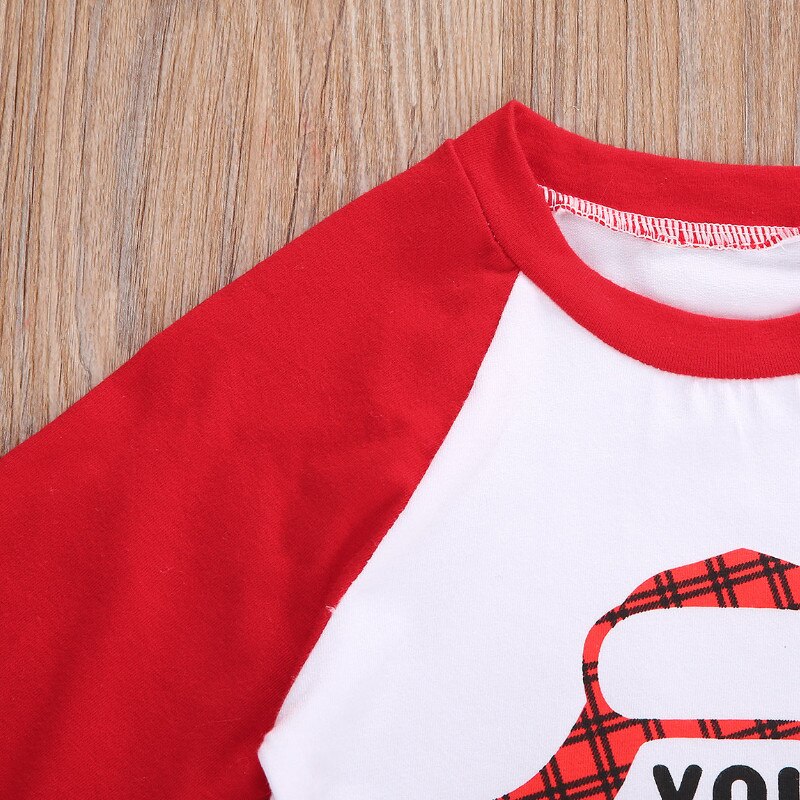 Vêtements de noël printemps-automne pour bébés, hauts à manches longues, cousus en couleur, col rond, impression de lettres, pour petit garçon et fille