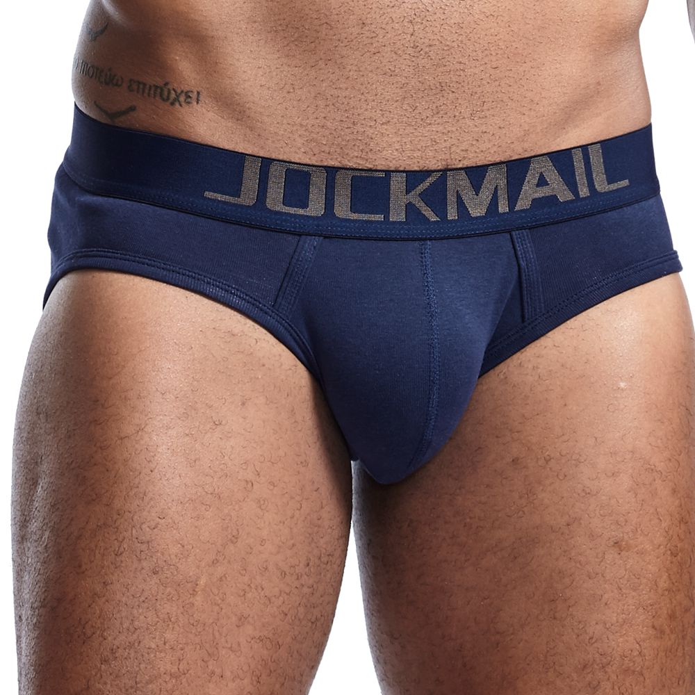 JOCKMAIL Men Briefs Underwear Men&#39;s Sexy Breathable Underpants Cottonl Comfortable Mens Underwear Shorts Cueca Gay Male Panties: Navy Blue / XXL