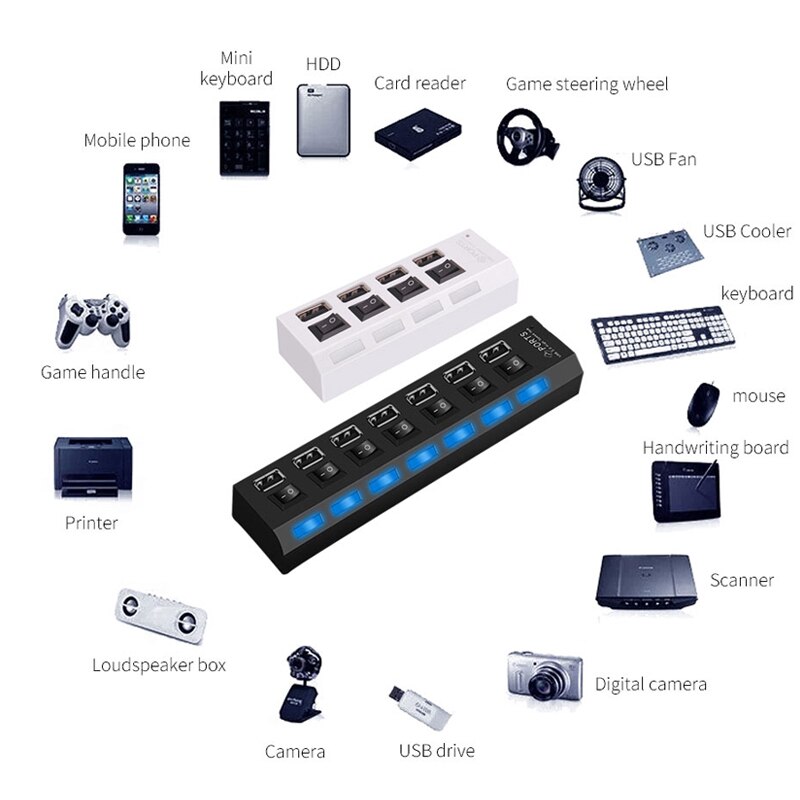 OUSU Hoge Snelheid 5G 4 7 Poorten USB Splitter mini Multi USB Hub 3.0 Schakelaar hab USB Hub met power Adapter Computer PC Accessoires