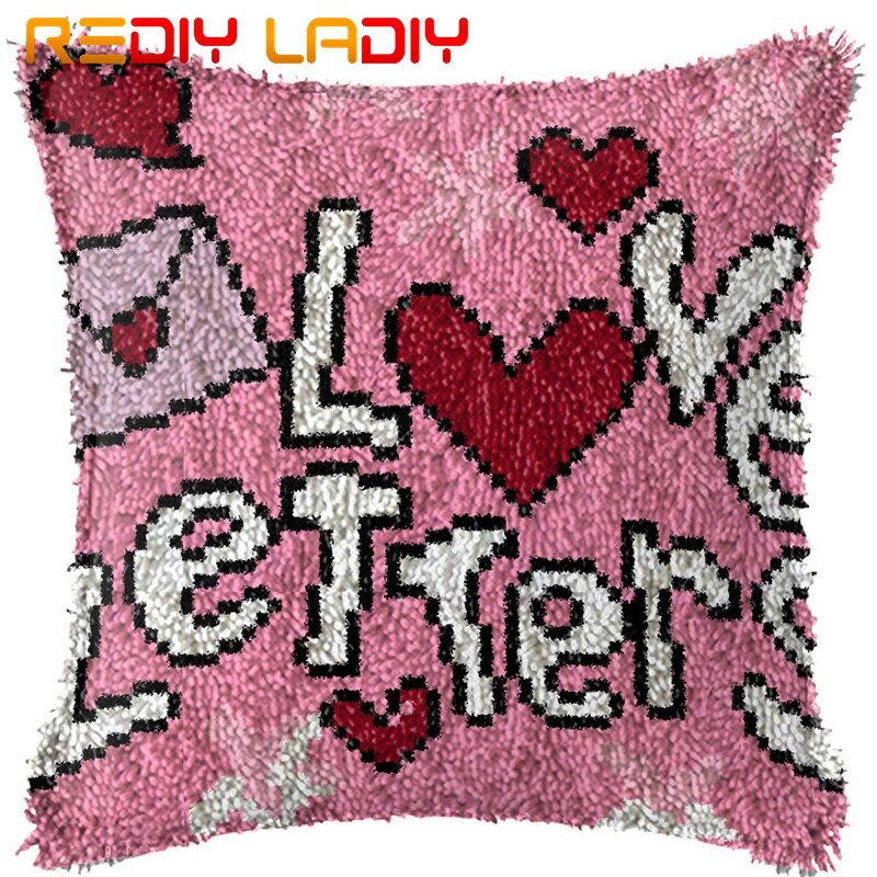 Kussen met klikhaak, ja ik doe romantisch, kussensloop, voorbedrukt canvas, acryl garen, kussen met klikhaak, gehaakt kussenhoes, handwerk: Bz454