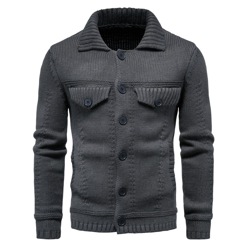 Cardigan Pesante Uomo Con Cerniera E Collo Alto – Maglione Invernale Foderato In Pile, Grigio Scuro Taglia 2XL