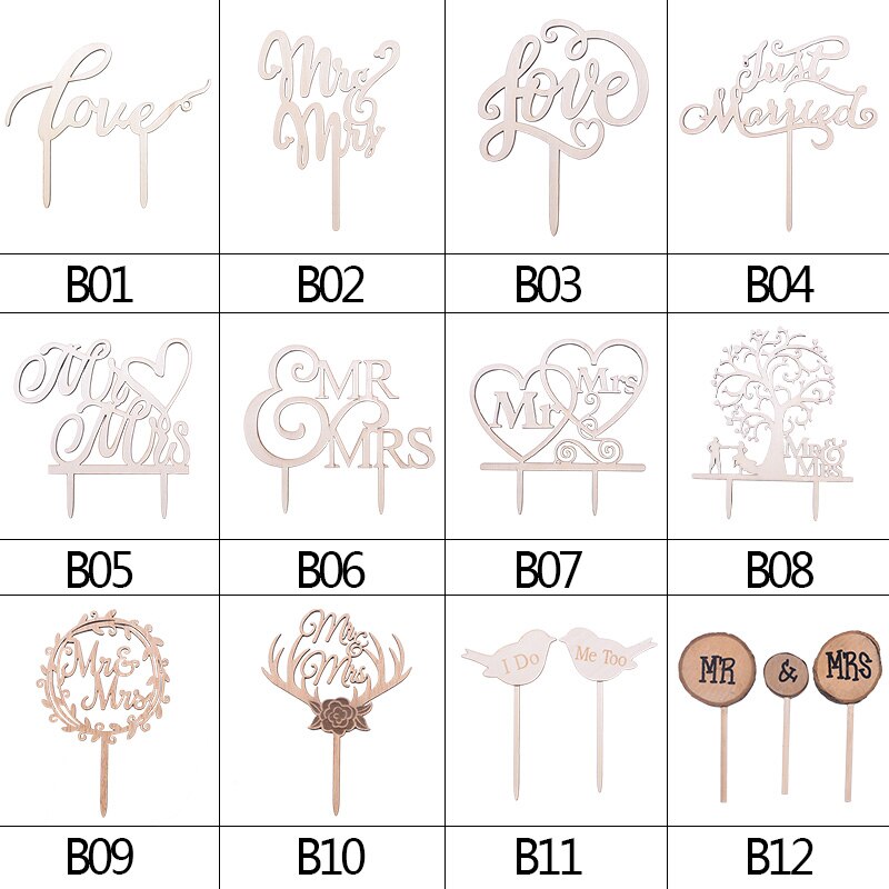 Mr&Mrs Love Just Married Wooden Letters Wedding Cake Topper Wedding Cake Decorations Engagement Party Supplies Cake Insert Cards