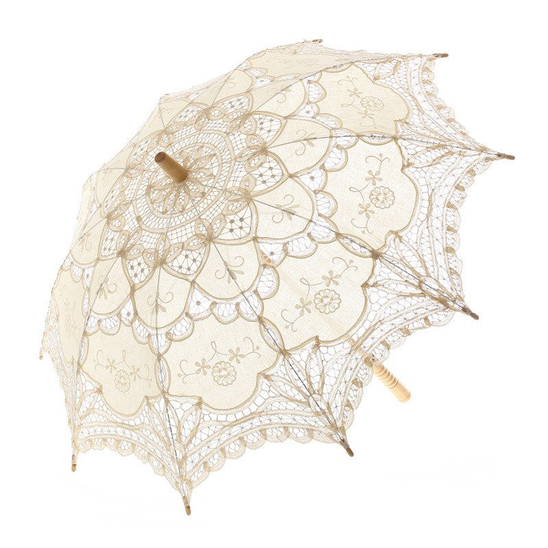 Forest Wedding Party Decoration Bride Photo Shoot Prop Handmade Battenburg Lace Parasol Bride Party Sun Umbrella: Beige