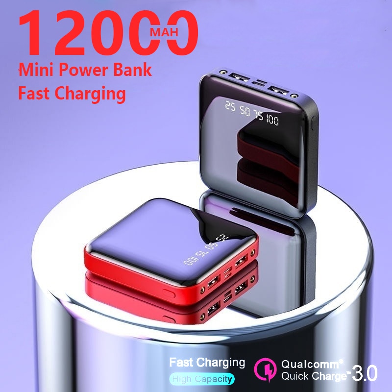 mini12000mAh moc Bank o dużej pojemności cyfrowy PowerBank podwójny USB opłata Powerbank zewnętrzna ładowarka USB doprowadziło światło Poverbank