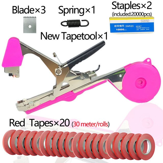 Máquina atadora manual Onnfang, conjunto de cintas de cinta para planta de jardín, Tapetool, para uvas, tomate, pepino, juego de grapas para verduras: Tapetools Kit R-P10
