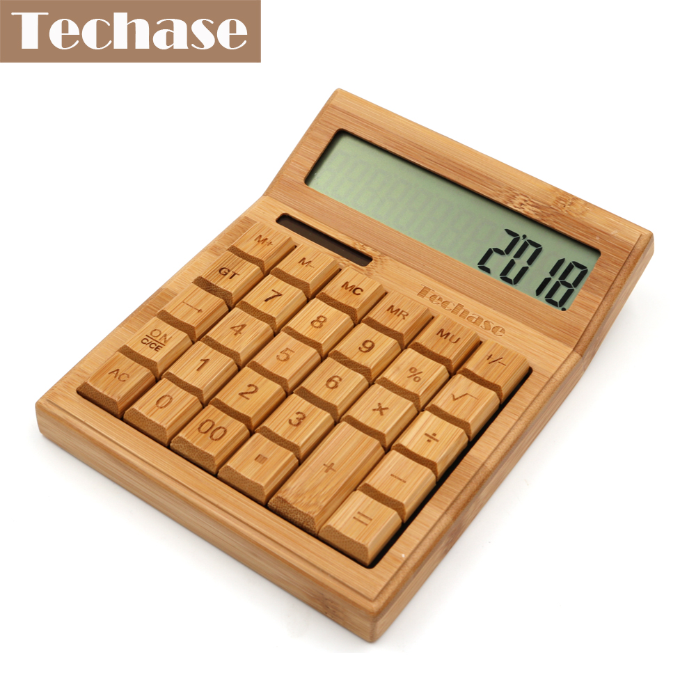 Techase Bamboe Rekenmachine CS29 Zonne-energie Calculadora Cientifica 12 Bits 29 Toetsen Hesap Makinesi Houten Kalkulator