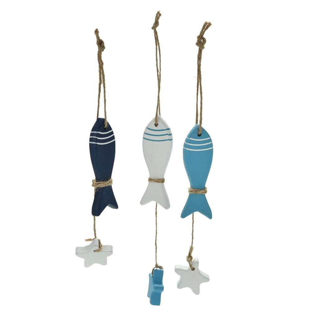 1PC Mediterranean Starfish Hung Fish Nautical Decor hang small adorn Crafts Wood Fish/decorated marine pendant: fish random